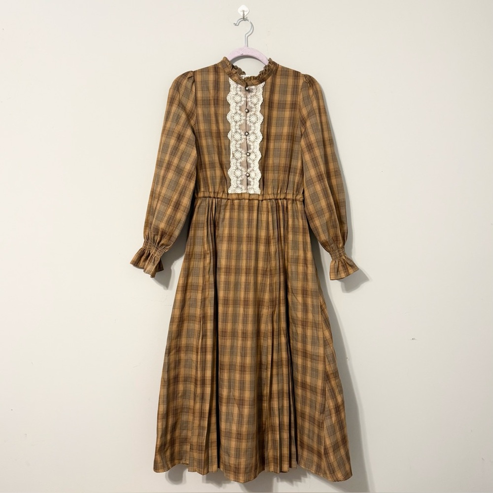 Axes Femme Brown and Orange Plaid Maxi Dress